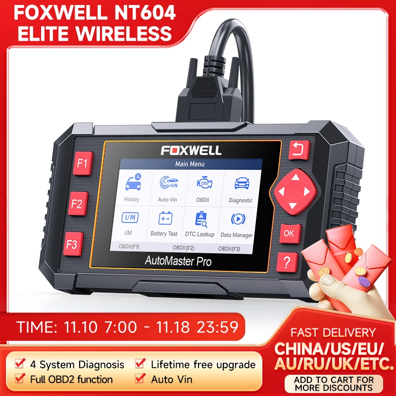 FOXWELL NT604 Elite OBD2 Scanner Engine ABS SRS Transmission Diagnostic Tools Automotive Scanner OBD 2 Code Reader Auto Car Scan