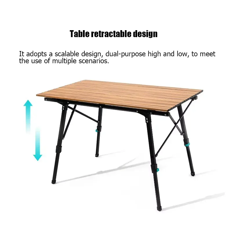Portable Wooden Folding Camping Table and Chair Set for Outdoor Picnic Garden Travel Hiking Egg Roll Design Lightweight