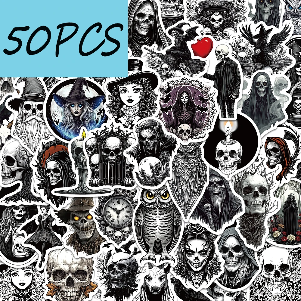 50PCS Retro Horriblr Skull Pumpkin stickers, suitable for decorating phones, thermos cups, headphone cases, waterproof stickers