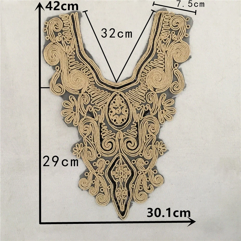 Wholesale sales 1-10 pieces golden embroidery dacron sequin Collar shape decoration sewing lace clothing accessory accessories