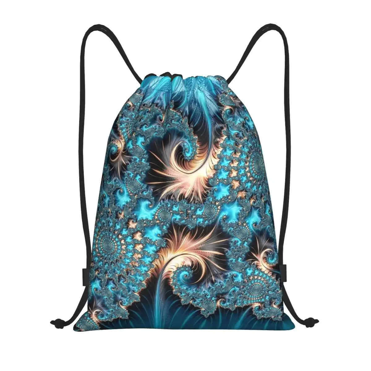 

Geometric Gemstones Patterns Turquoise Drawstring Backpack Bags Lightweight Elegant Copper And Teal Fractal Seven Sacks for Yoga