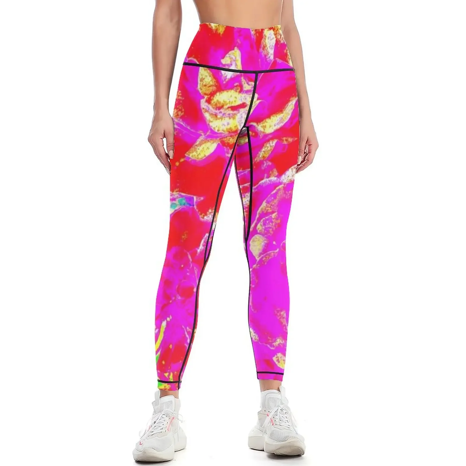 

The multicolored yellow and pink roses blooming in the summer garden Leggings Tight fitting woman Womens Leggings
