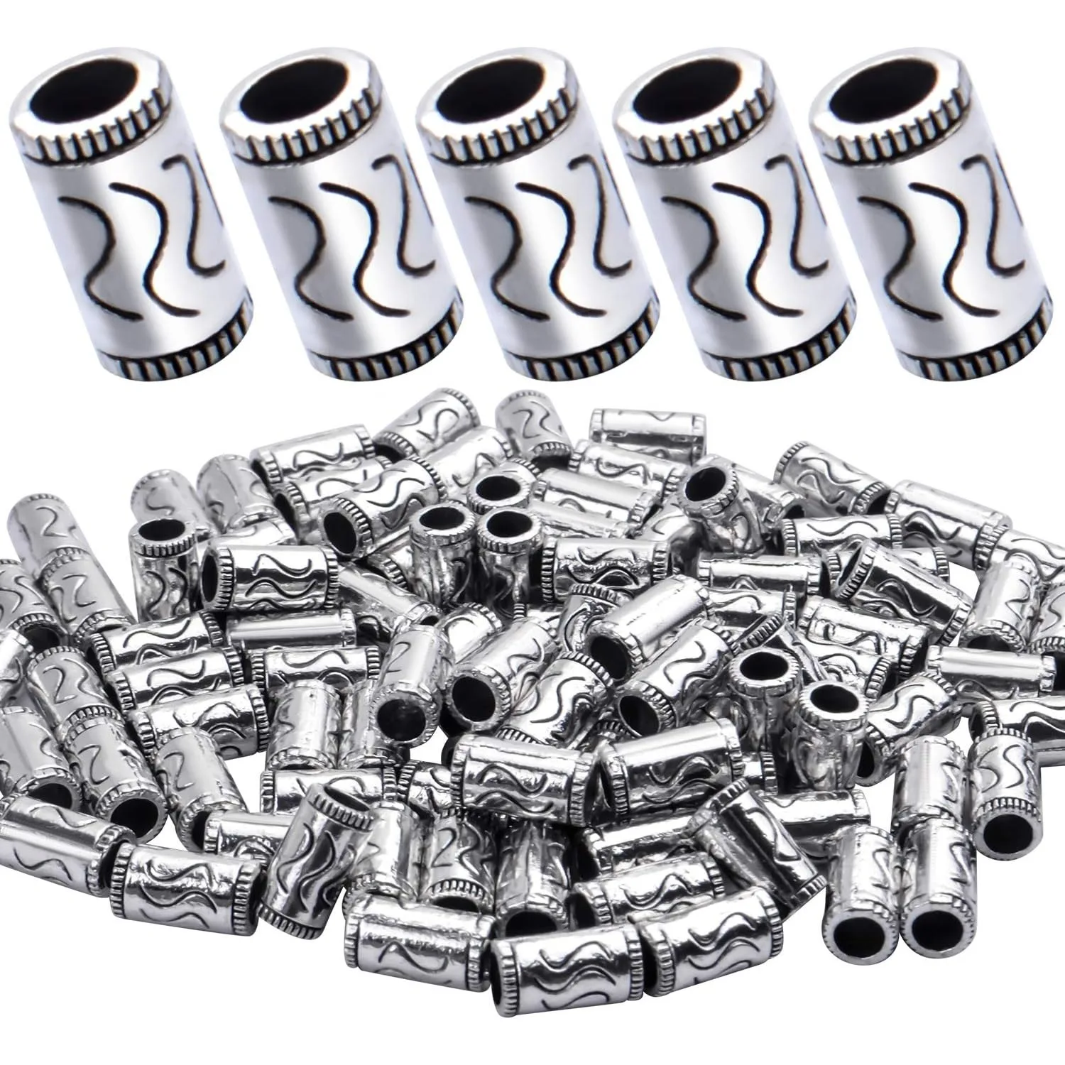 

100pcs Tibetan Silver Spacer Beads Alloy Tube Metal Spacers European Large Hole Beads Charms for DIY Necklace Bracelets