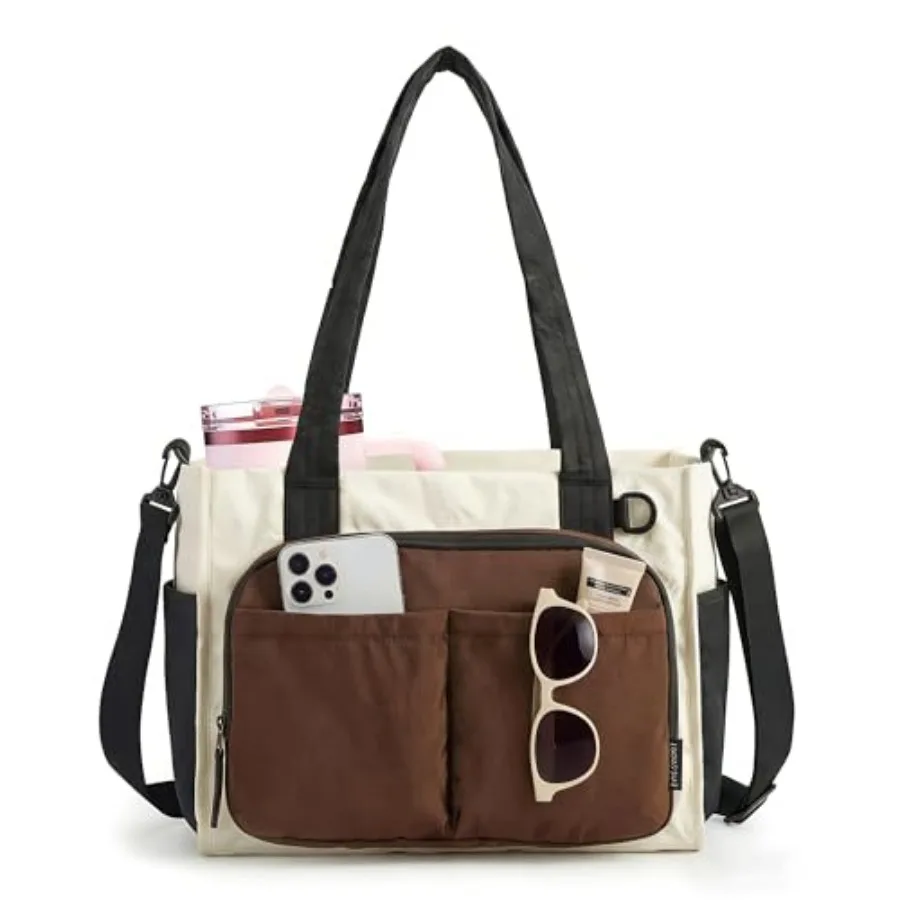 

BAGSMART Tote Bag for Women, Work Bag fits 13.3"/15.6" Laptop, Puffy Travel Tote Handbag with 30oz/40oz Tumbler Holder