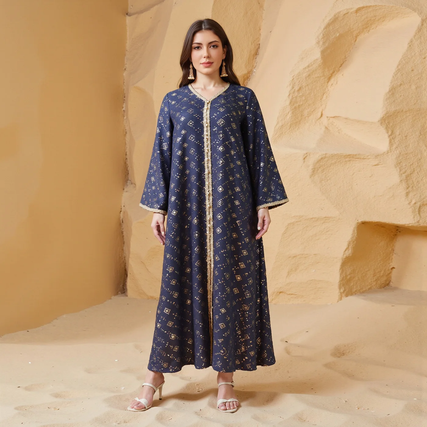 

Женские платья Мусульманский Ид Абая Джалабия Вечерние платья Вышитые расклешенные кафтаны Ислам Марокко Длинный халат Абая Рамадан Дубай