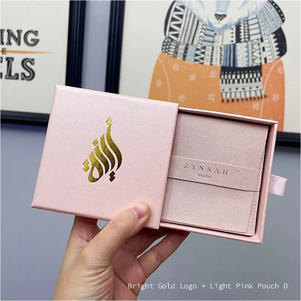 50Pcs Custom White Paper Jewelry Boxes, Small Jewelry Packaging Drawer Box, Jewelry Pouch Gift Bag with Logo or Name for Wedding