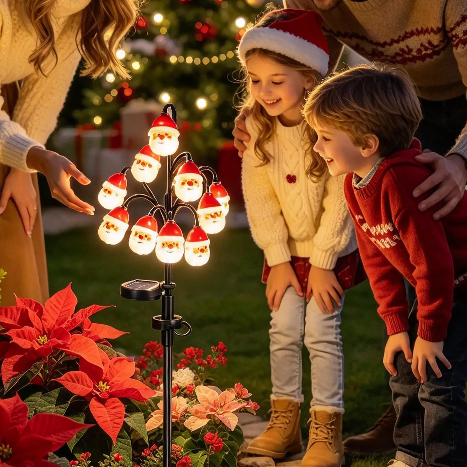 Christmas Solar Stake Lights Outdoor Christmas Santa Tree Stake Light Waterproof Seasonal Walkway Lighting For Yard Porch