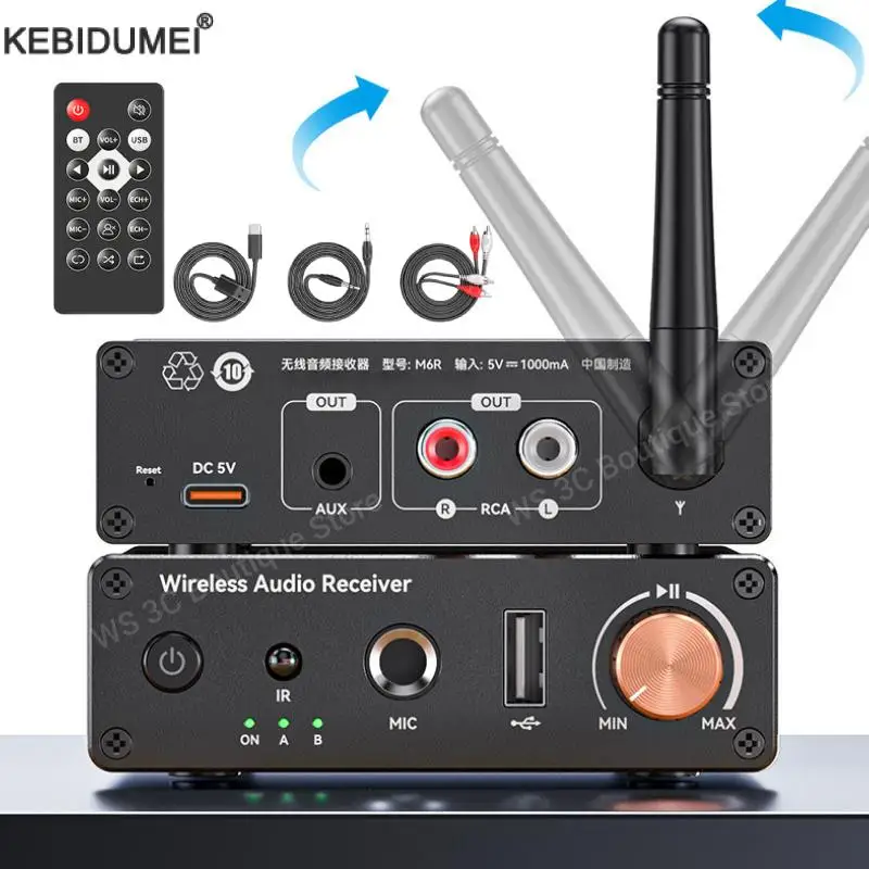 Receptor de áudio bluetooth 6.0 aux 3.5mm aux rca usb u-disco 6.5mm karaokê estéreo adaptador sem fio controle remoto para tv pc