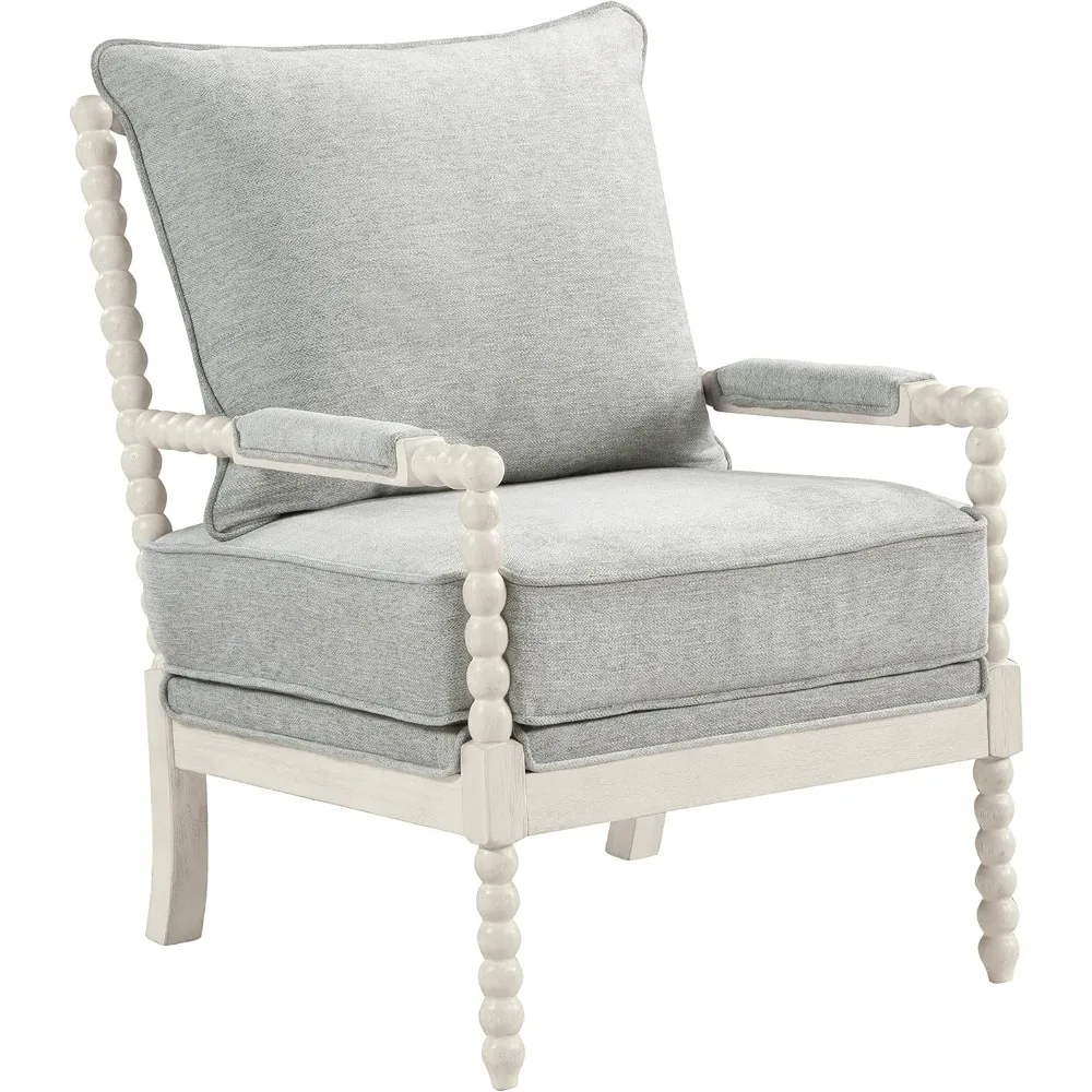 

antique white wooden frame accent chair with smoke grey upholstery