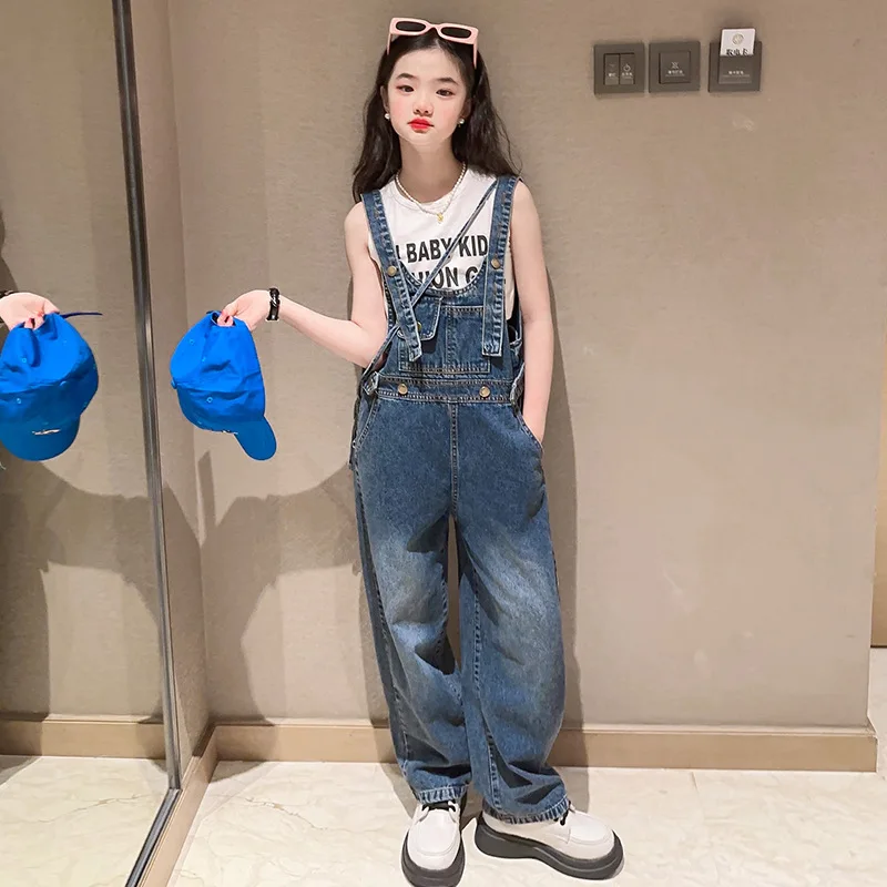 New Girls Denim Overalls Autumn Winter Children Clothing Casual Kids Suspender Trousers Girls Solid Kids Jumpsuit Teenage Jeans