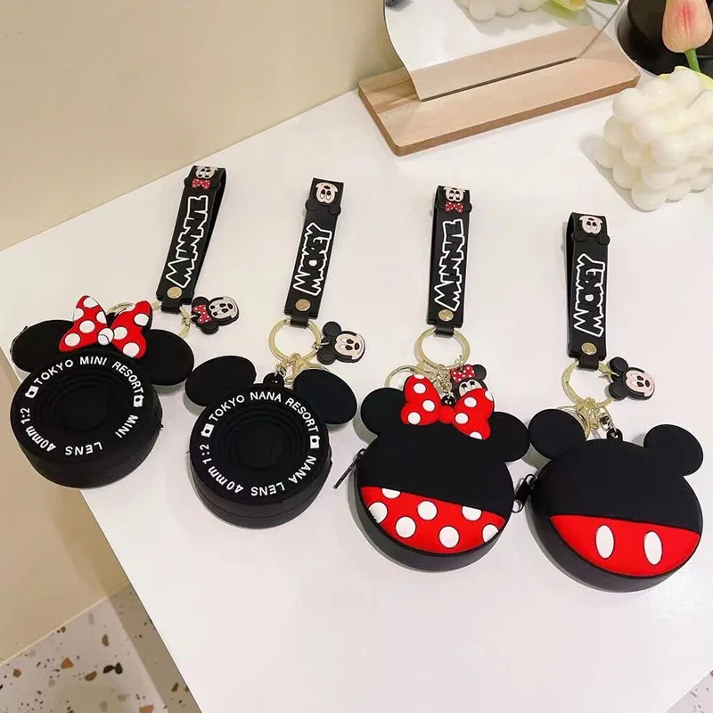 Cute Mickey Minnie Silica Gel Coin Purse Disney Cartoon Anime Kawaii Mini Wallet Portable Pendant Keychain Money Bag