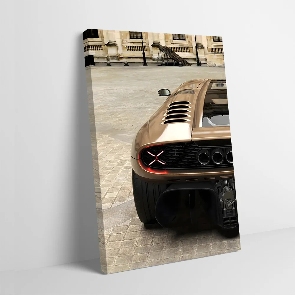 Gold Sports Car Rear View Printing Poster Customizable Pictures Wall Art Canvas Painting for Home Decorations Decorative Picture