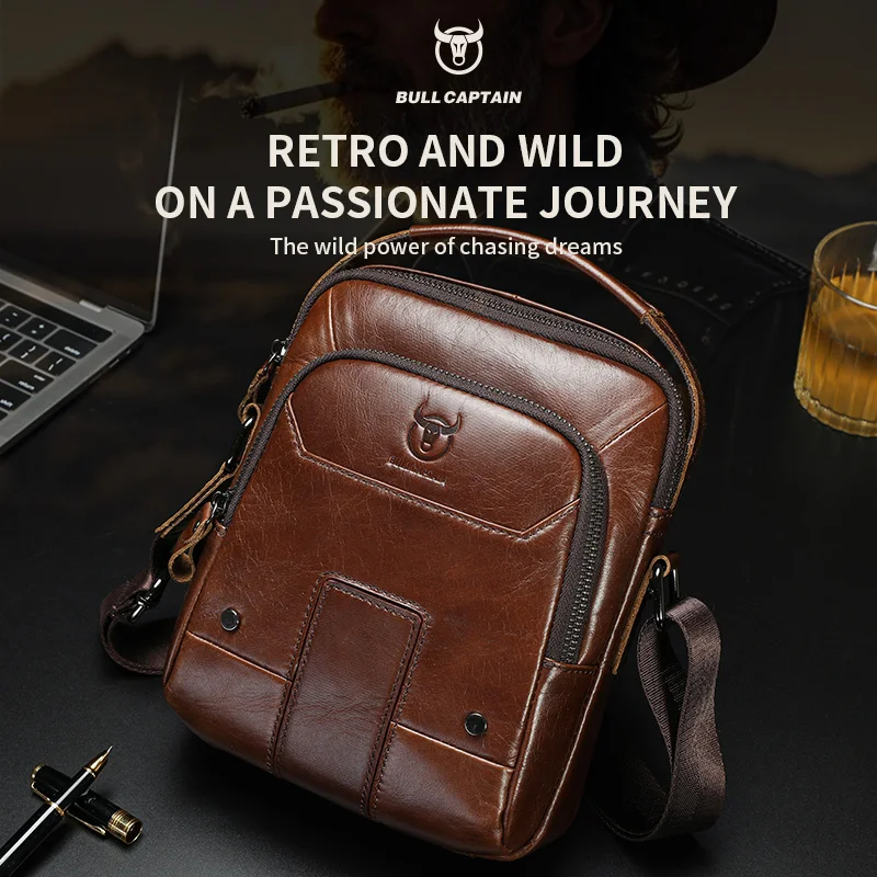 

BULLCAPTAIN Men's crossbody bag Shoulder Bag fashionable leather bag Travel bag Fashionable Leather Bag