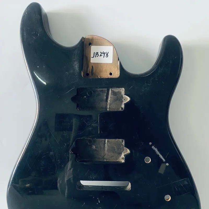 JB298 ST Guitar Body Black Color in Solid Wood with Paint and Wood Damages 2 Humbucker Pickups Custom Bridges  DIY Replace