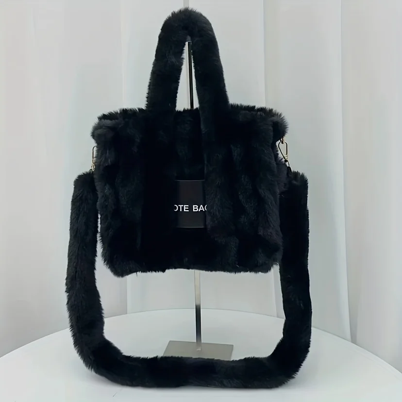 fashion soft plush small tote bag letters faux fur women handbags fluffy shoulder crossbody bags