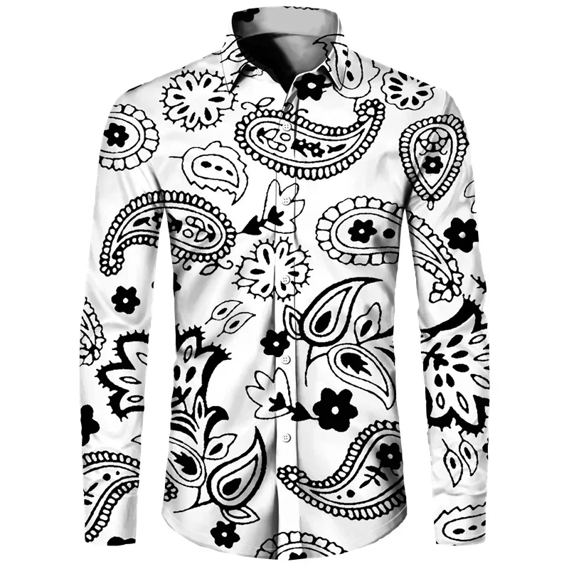 Fashionable new men's personalized patterned long sleeved retro shirt 3D shirt men's casual button up shirt