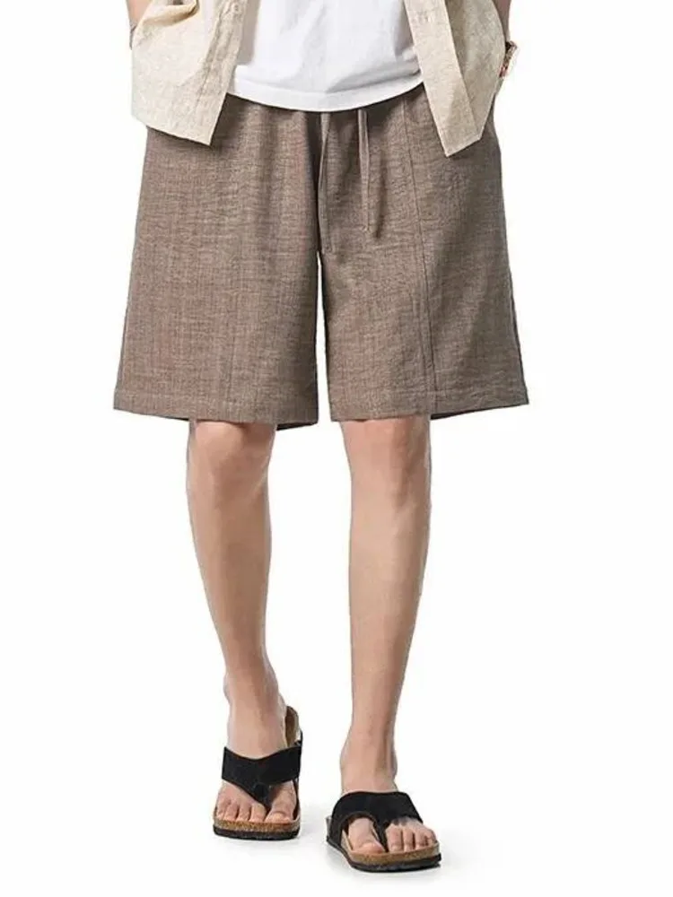 Men's Casual Sports Shorts Summer New Lightweight Breathable Wide Leg Drawstring Elastic Waist KneeLength Pants TX73
