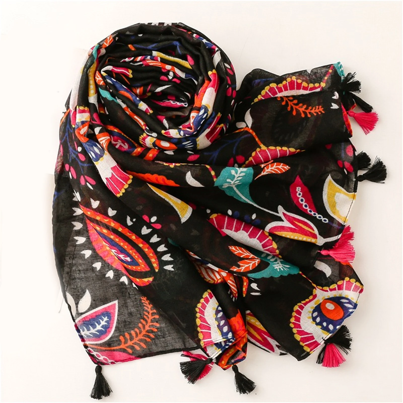 180 * 85cm Muslim Headscarf, Fashion Print Warm Beach Towel, New Style Windproof Tassels Shawls The Four Seasons Female Bandanna