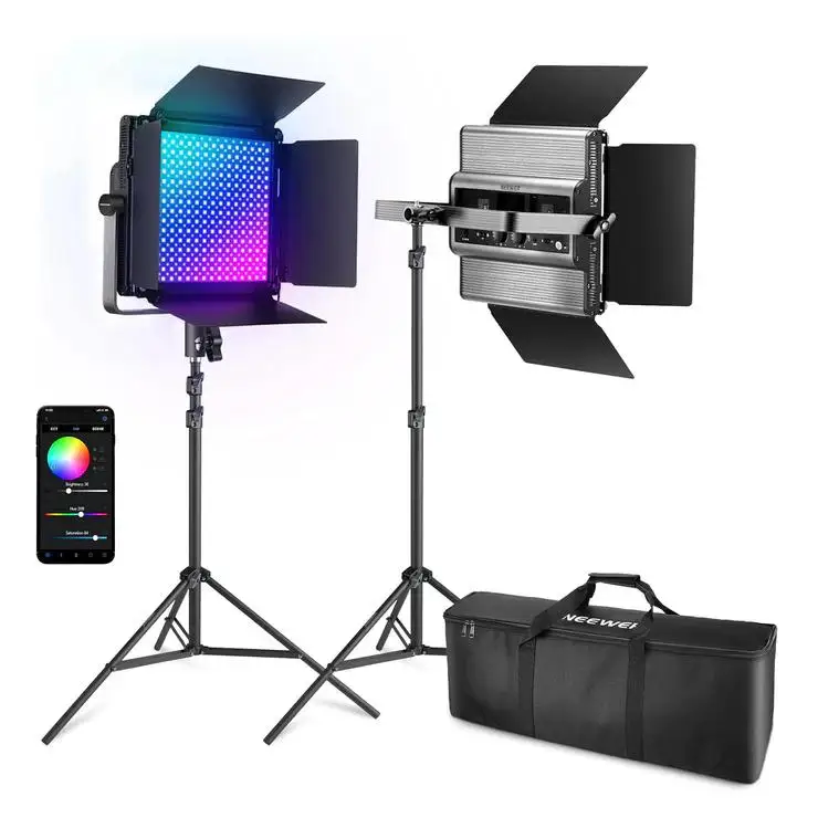 NEEWER 2パック RGB1200 LEDビデオライト フルカラー調整可能 APP制御