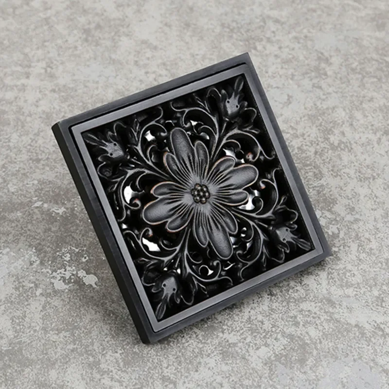 Shower Drains Square Bath Floor Drain Strainer Hair Catcher Brass Black Floor Shower Drain Waste Grate Drain Bathroom Accessorie