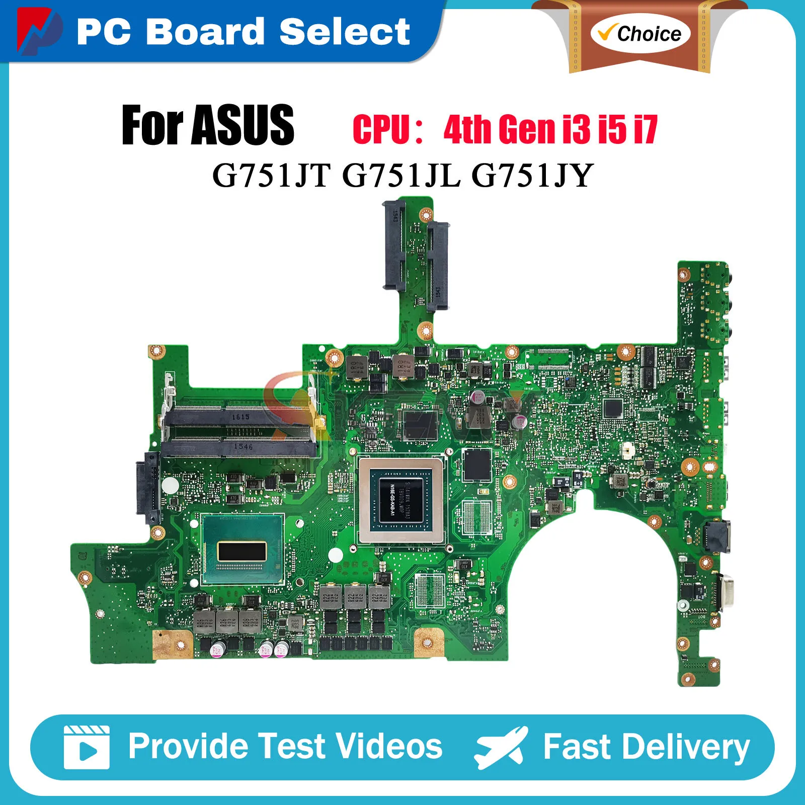 G751JL Laptop Motherboard For ASUS ROG G751JT G751JL G751JY G751J Notebook Mainboard With i3 i5 i7 CPU 100% tests OK fast ship