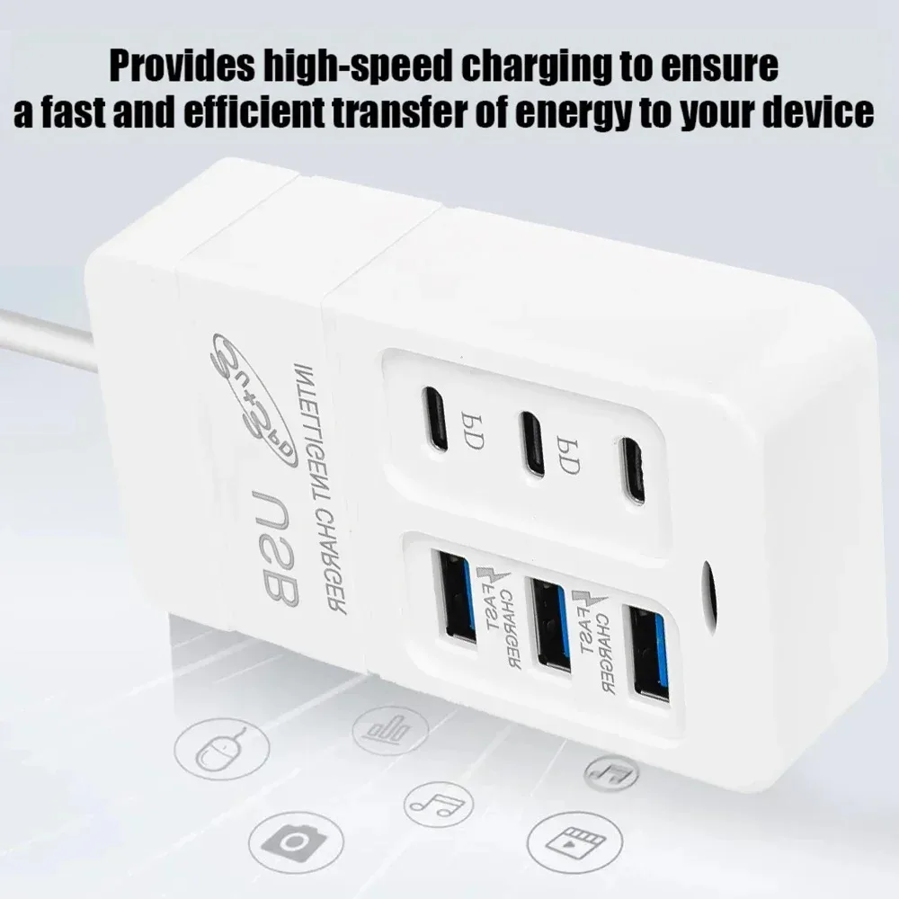 KEBIDUMEI 6-portowa stacja dokująca USB z 6 portami, 35W PD Type-C, szybka ładowarka do telefonów komórkowych, adapter Hub Type-C, wtyczka EU/US — zdjęcie produktu 6