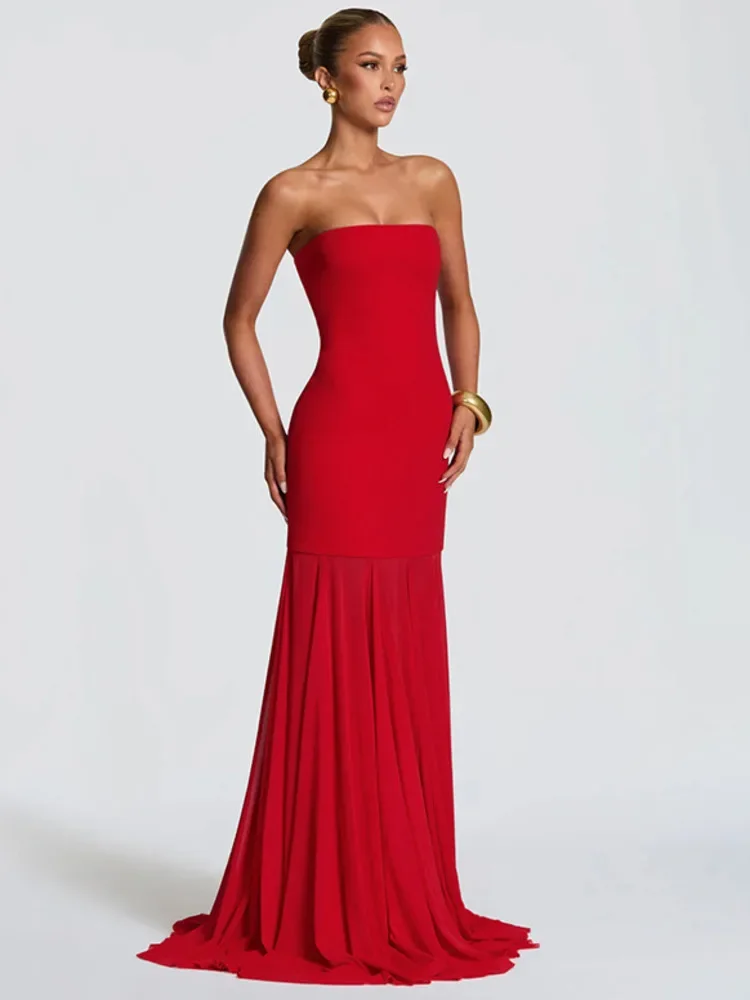 Off-shoulder Strapless Sexy Maxi Dress Women Elegant Scarf Collar Sleeveless Backless Bodycon Club Party Long Dresses