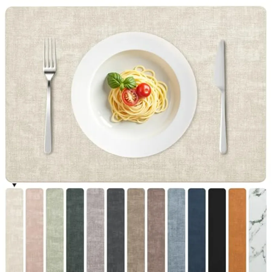 

Faux Leather Placemats Set of 8Waterproof Heat/Oil Stain-Resistant PU Table MatReversible Non-Slip Easy to Clean Place Mats for