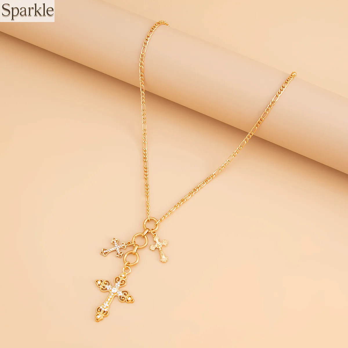

Vintage Alloy Cross Necklace with Rhinestones Trendy Metal Chain Choker Elegant Cross Pendants For Woman Neck Chain Girls Gift
