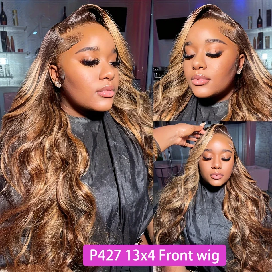 30 Inch Honey Blonde Ombre Lace Front Wig Human Hair 13x4 HD Lace Front Wig 4/27 Highlight Ombre Body Wave Lace Frontal Glueless image 3