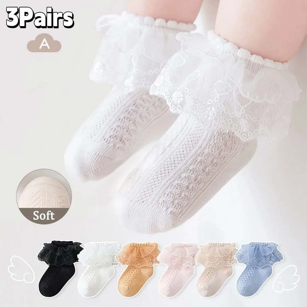 

3Pairs Breathable Lace Lolita Baby Ankle Socks Short Tube Hosiery Children Cotton Socks Sweet Kids Toddle Princess Socks Gift