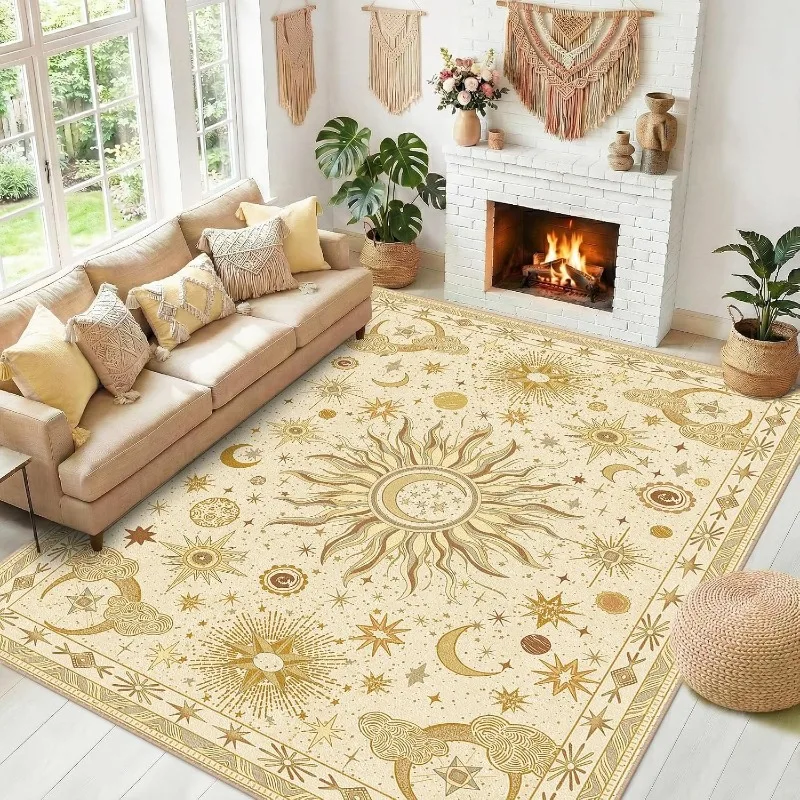 Vintage Celestial Astrology Carpet Sun‑Moon‑Star Constellation Bohemian Printed Floor Carpet Mystic Decor Area Rug for Indoor