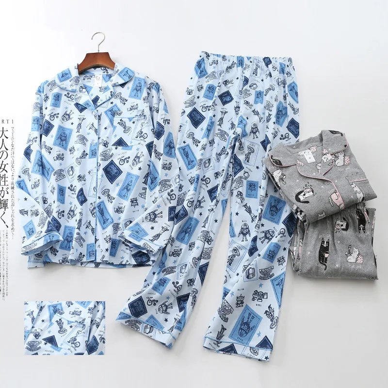 

Women's Cartoon Print Cotton Pajama Sets All Season Sleepwear Couple Suit