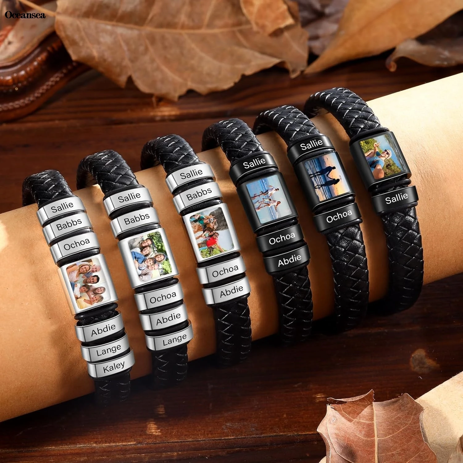 

Персонализированный браслет с фотографией для мужчин, браслет с изображением на заказ, кожаный браслет с гравировкой имени, магнитный браслет, ювелирные изделия, Рождественский подарок