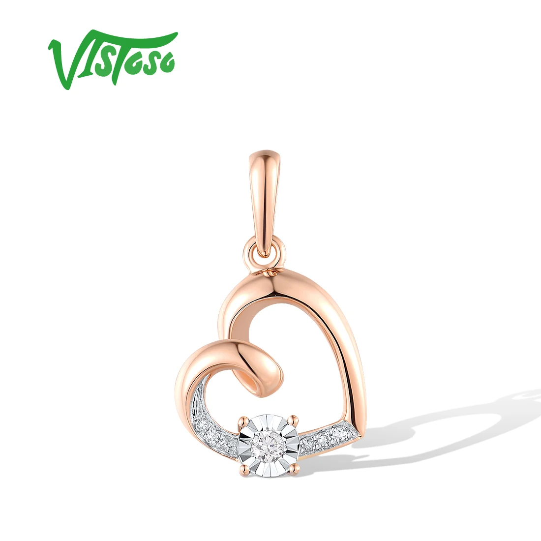 

VISTOSO Authentic 14K 585 Two-Tone Gold Pendants For Women Sparkling Diamond Cute Heart Wedding Anniversary Fine Jewelry Sets