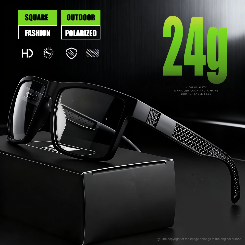 Retro Stripe Square Polarized Sunglasses Large Frame Black Mesh Hollow-Out PC Frame with Metal Hinge Driving Travel Men Women