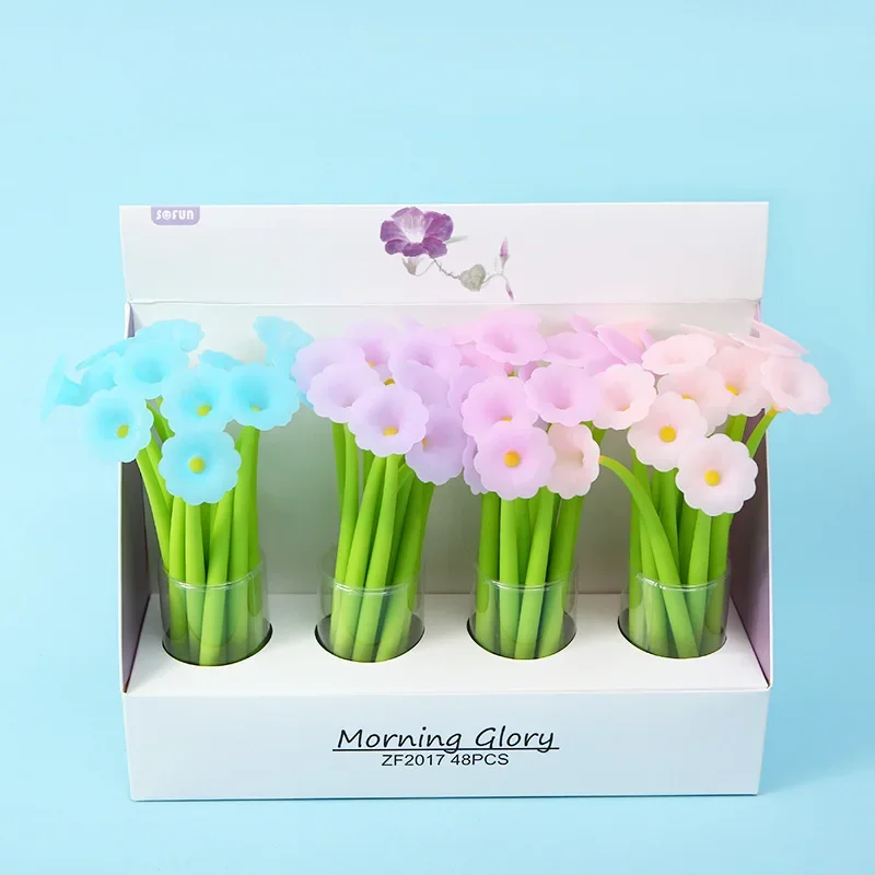 

48 шт., студенческая ручка-роллер в форме колокольчика, держатель для ручки с цветком, инструмент для письма, канцелярские принадлежности для письма, ручка