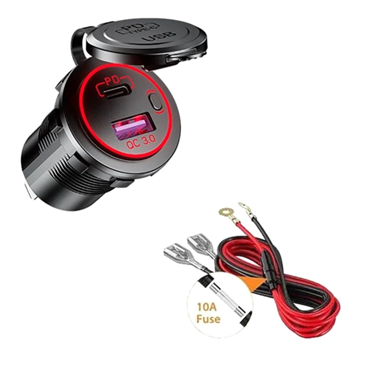 4Set Black + Red PD Type C USB Car Charger and QC 3.0 Quick Charger 12V Power Outlet Socket with ON/Off Switch for Car