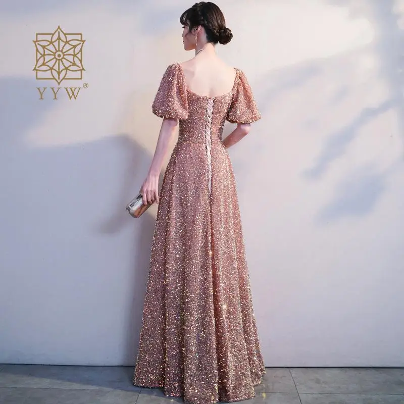 Robe rose à manches bouffantes pour femme, robe de soirée, robe de cocktail, robe de demoiselle d'honneur, robe de soirée, robe de Rhscintillante, robe de soirée formelle, robe de mariée