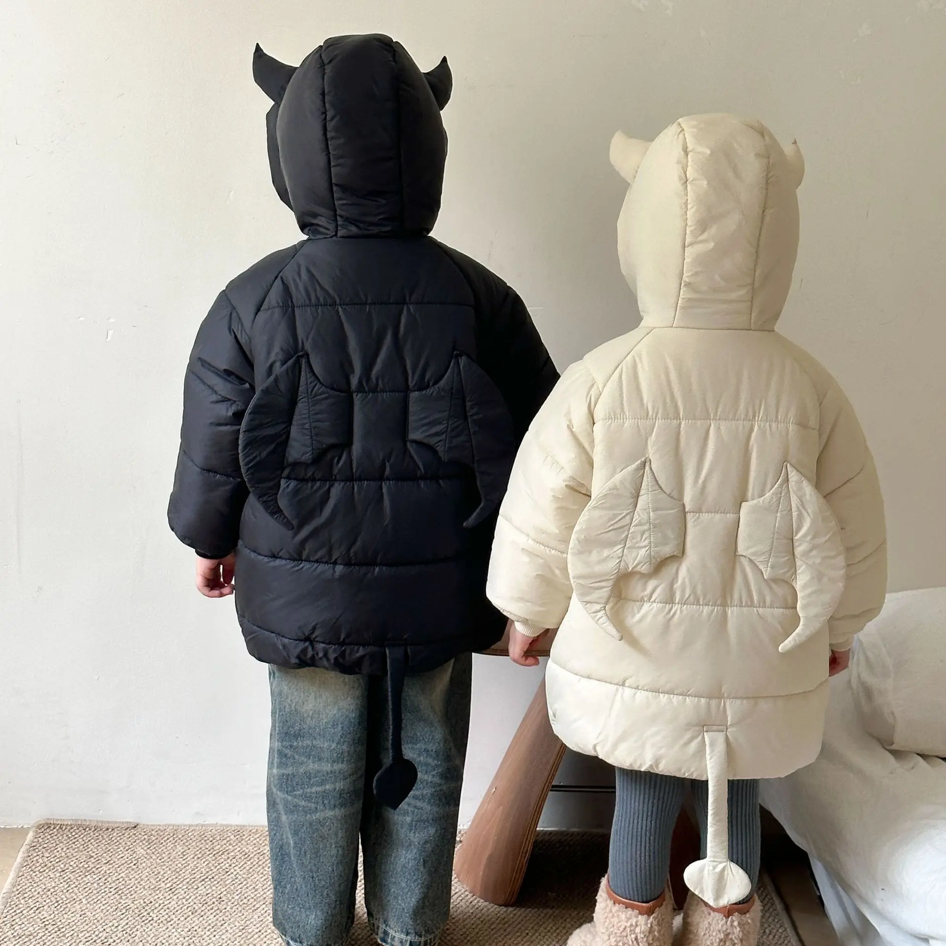 Ins 2024 Winter Kids Boys Parkas Cotton Padded Solid Cartoon Plus Velvet Warm Toddler Boys Hooded Jacket Children Boys Outerwear