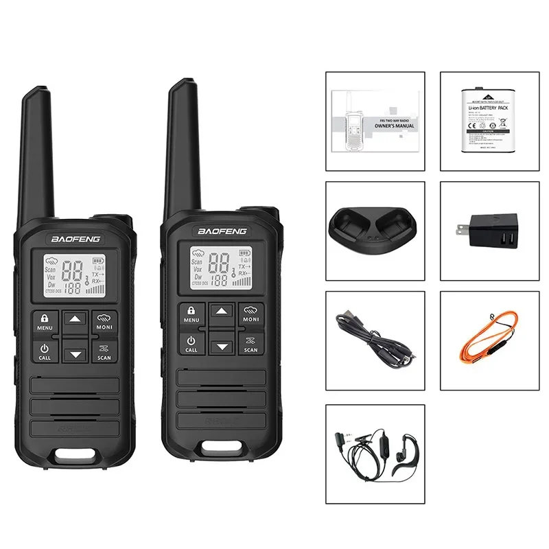 Baofeng FR-22A Mini Portable Radio 430-440MHz 22 FRS Channel Scan Function Type-C USB Charging Waterproof Walkie Talkie