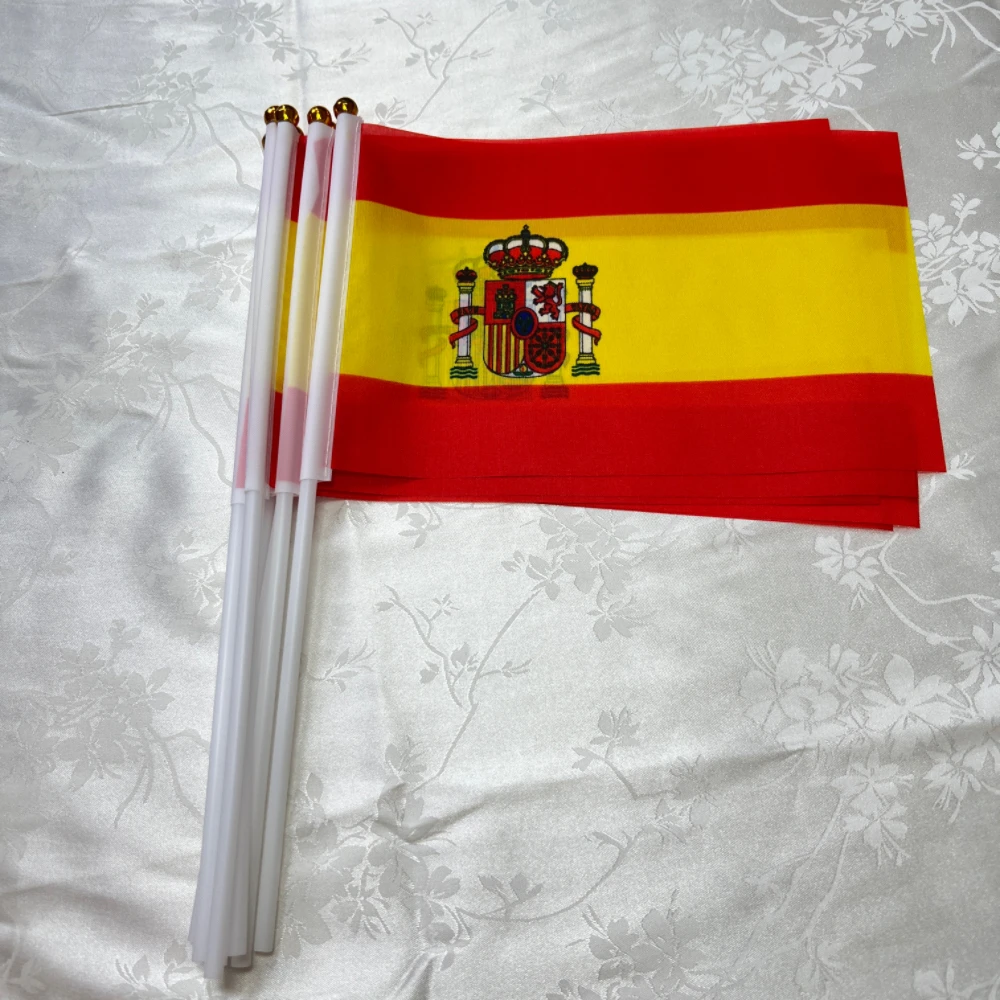 Spain Flags 14x21cm Handheld National Spanish Flag With Flagpole   with Plastic Flagpole hand waving FlagsDecoration Celebration