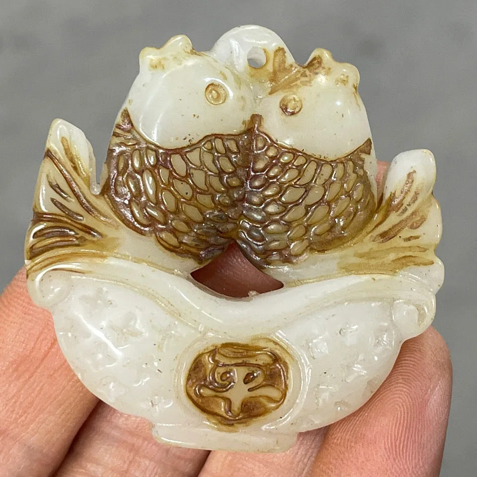 collection ancient white jade carp pendant jade pendant Yu Pei Pisces. jewelry