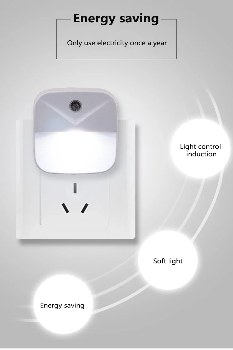Intelligent Light Control Night Light EU US Plug LED Lamp - Plug-in Energy-saving Kitchen Bathroom Bedroom Dormitory Light.