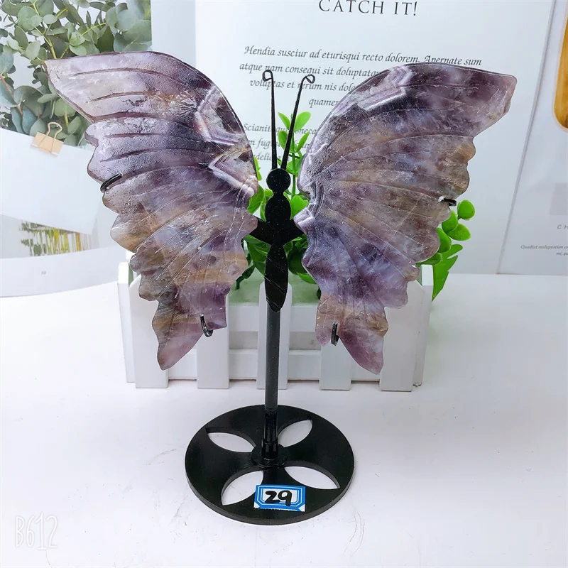 Natural Dream Amethyst Butterfly Wings Crystal with Stand Energy Gemstone, Healing Stone, DIY Present, Home Decoration