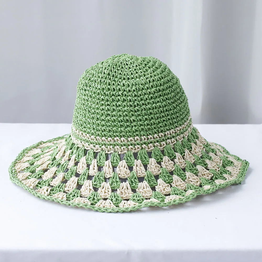 

Новая зеленая пляжная корейская соломенная шляпа-панама для женщин, летняя, ручной работы, для рыбалки, от солнца