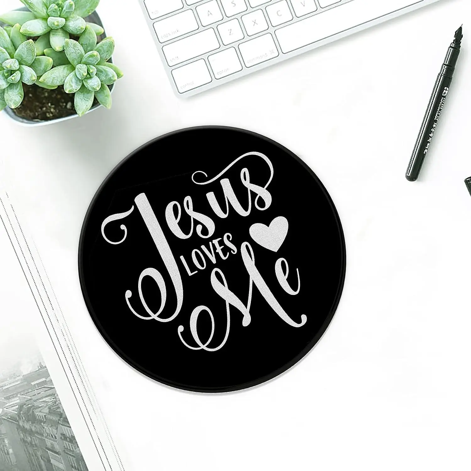 Jesus Loves Me Christian Mouse Pad Non-Slip Rubber Mouse Pad Waterproof Mouse Mat for Office Laptop Computer 7.9