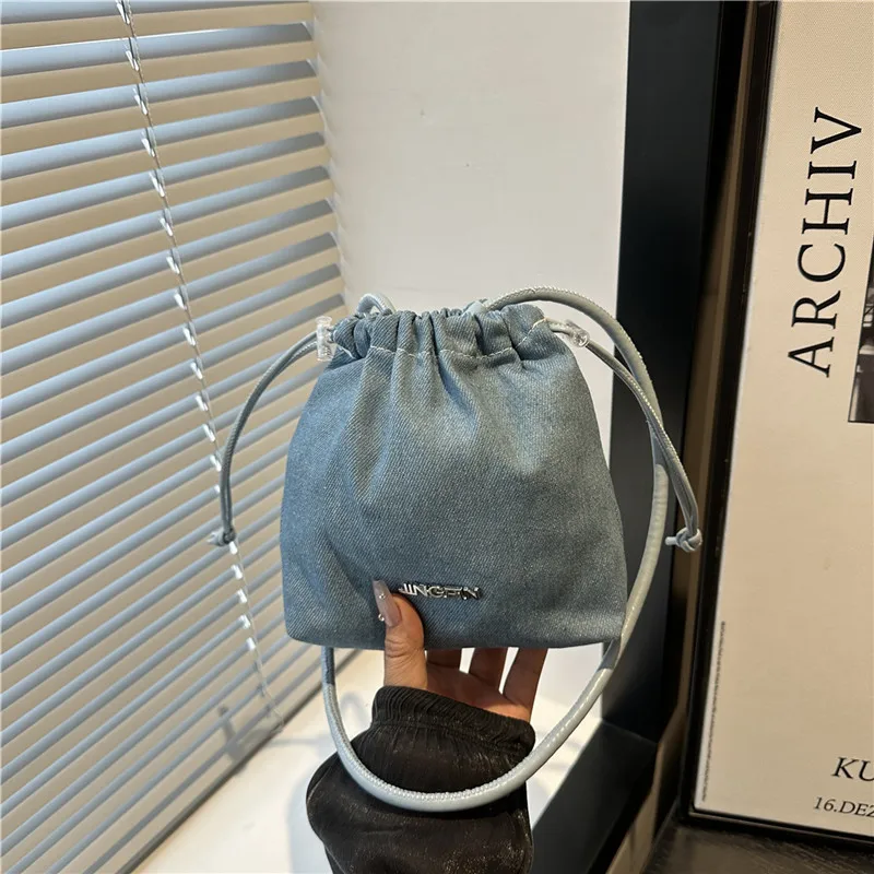 

2025 Mini Denim Canvas Phone Bag Retro Crossbody Purse for Women Fashion Bucket Shoulder Bag Small Casual Vintage Style