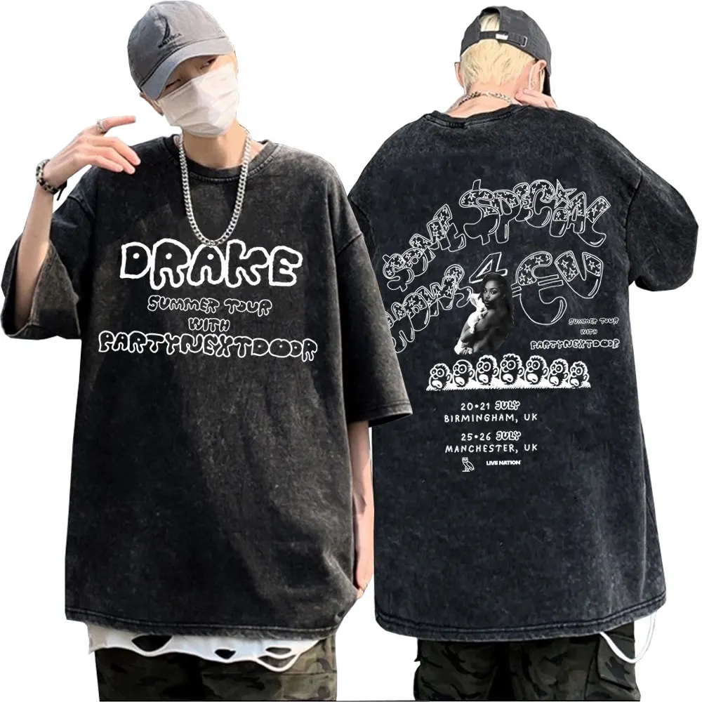 

2025 Hot Sale Rapper Drake Europe Tour with PARTYNEXTDOOR Vintage Washed T-shirt Men Women Some Sexy Songs 4 U SSS4U T Shirts