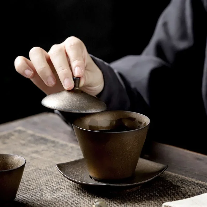 

Master crafts Gilding Antique Ceramics Cover Teacup Large Gaiwan Vintage Tea Brewing Bowl Tea Cup Vintage Tea Bowl